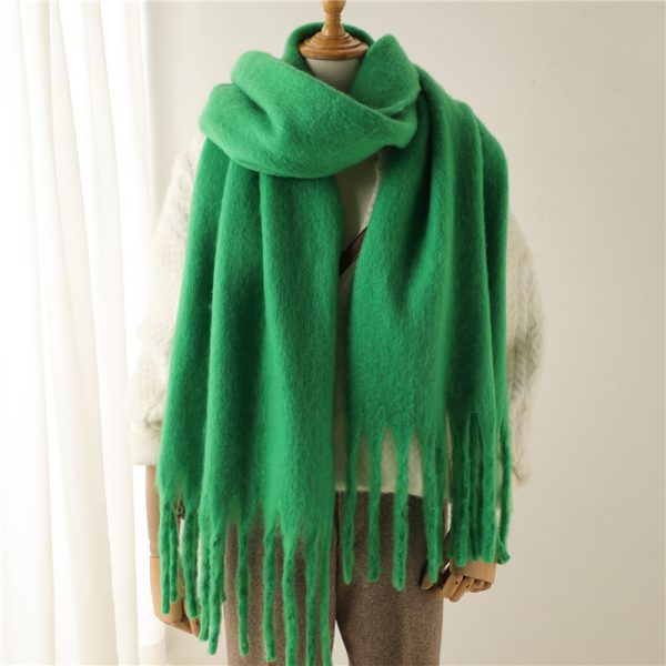 Mohair Scarf Solid Color Versatile Winter Warmth Lengthened Tassel Neck Scarf for Men and Women with Thick Beads Scarf - Image 11