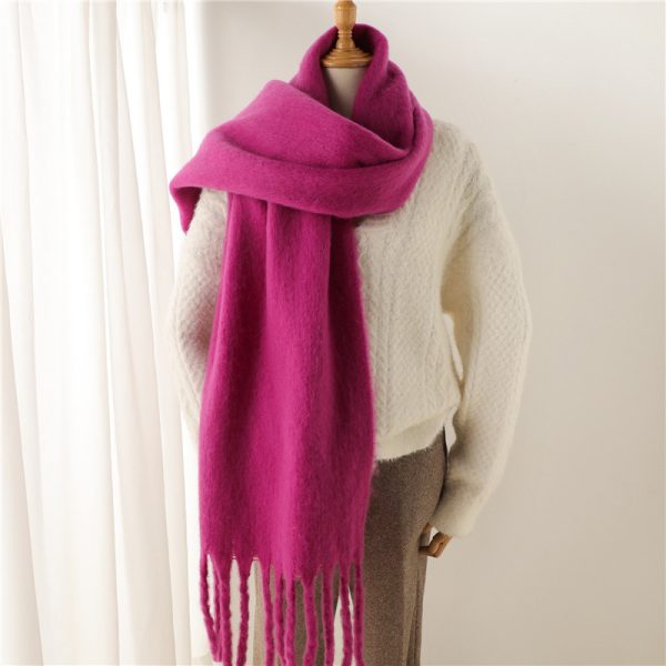 Mohair Scarf Solid Color Versatile Winter Warmth Lengthened Tassel Neck Scarf for Men and Women with Thick Beads Scarf - Image 14