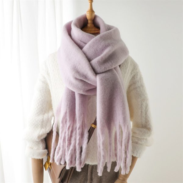 Mohair Scarf Solid Color Versatile Winter Warmth Lengthened Tassel Neck Scarf for Men and Women with Thick Beads Scarf - Image 5