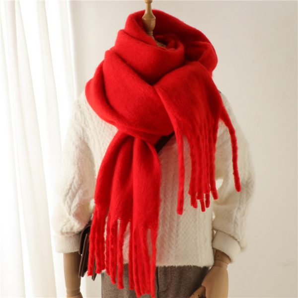 Mohair Scarf Solid Color Versatile Winter Warmth Lengthened Tassel Neck Scarf for Men and Women with Thick Beads Scarf - Image 13