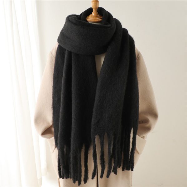 Mohair Scarf Solid Color Versatile Winter Warmth Lengthened Tassel Neck Scarf for Men and Women with Thick Beads Scarf - Image 7