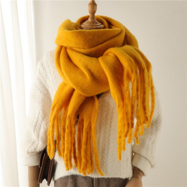 Mohair Scarf Solid Color Versatile Winter Warmth Lengthened Tassel Neck Scarf for Men and Women with Thick Beads Scarf - Image 8