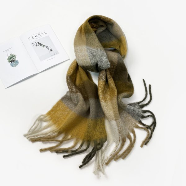 Colorful plaid scarf women's winter warm scarf mohair thickened long scarf - Image 10