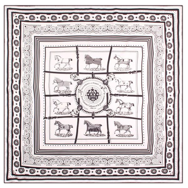 New Handmade Curled Scarf Women's 90cm Twill Silk Square Scarf Checkered Warhorse Printed Scarf Scarf Shawl Headband - Image 4