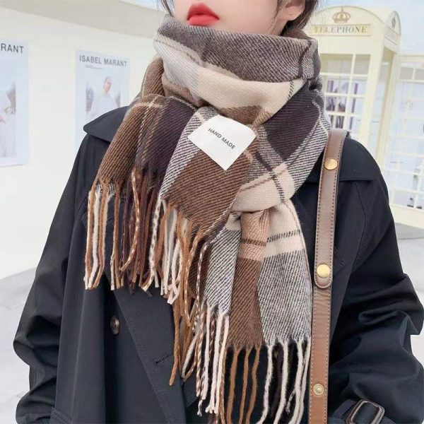 Scarf Female Autumn And Winter With a Hundred Plaid Thickened Student Couple Scarf Male Imitation Cashmere Warm Scarf - Image 4