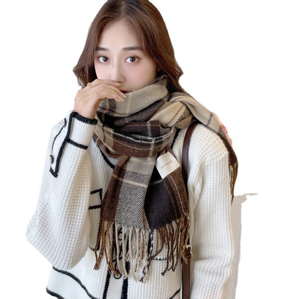 Scarf Female Autumn And Winter With a Hundred Plaid Thickened Student Couple Scarf Male Imitation Cashmere Warm Scarf - Image 5