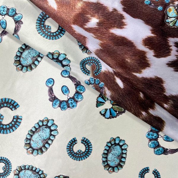 Silk Scarf European and American Womens 90 Square Scarf Western Style Vintage Printed Cow Pattern Turquoise Scarf - Image 3