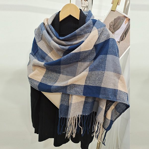 Scarf Winter Women's New Color Grid Imitation Cashmere Scarf Autumn Winter Thick Fashion Warm Versatile Scarf Shawl - Image 12