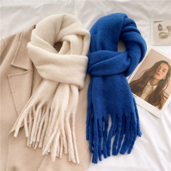 Mohair Scarf Solid Color Versatile Winter Warmth Lengthened Tassel Neck Scarf for Men and Women with Thick Beads Scarf - Image 23