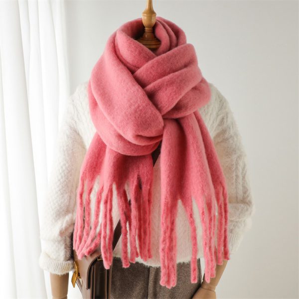 Mohair Scarf Solid Color Versatile Winter Warmth Lengthened Tassel Neck Scarf for Men and Women with Thick Beads Scarf - Image 2