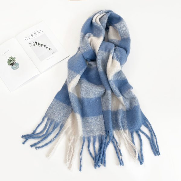 Colorful plaid scarf women's winter warm scarf mohair thickened long scarf - Image 9