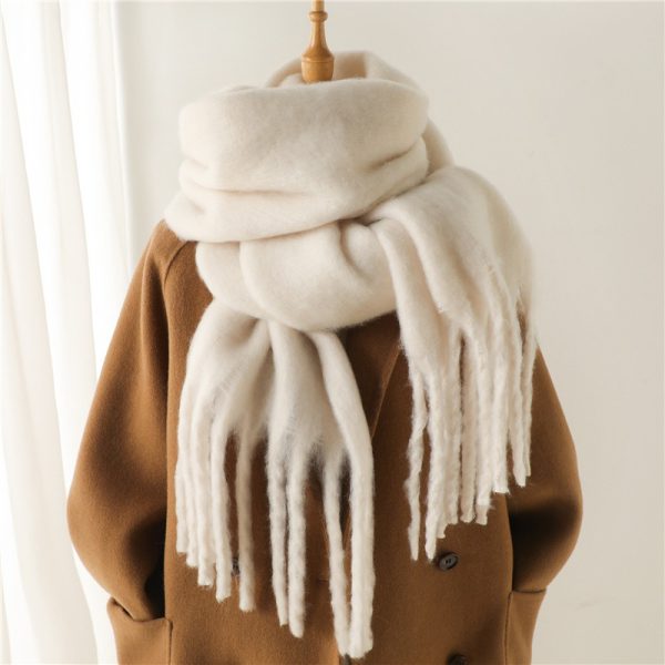 Mohair Scarf Solid Color Versatile Winter Warmth Lengthened Tassel Neck Scarf for Men and Women with Thick Beads Scarf - Image 19