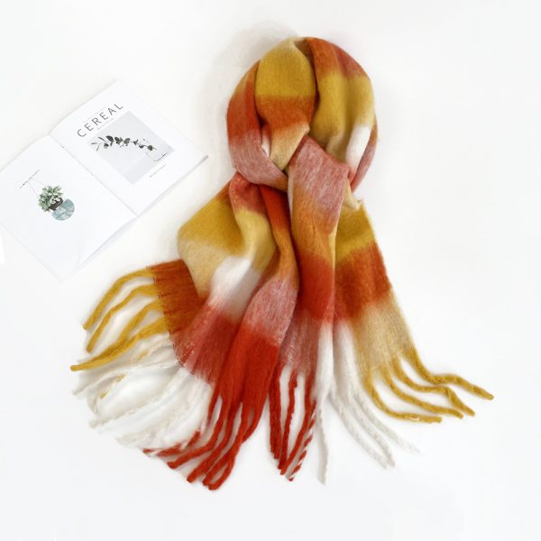 Colorful plaid scarf women's winter warm scarf mohair thickened long scarf - Image 12