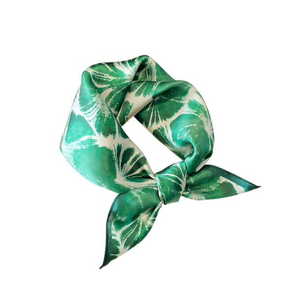 Green Leaves Versatile Silk Square Scarf Fashionable Binding Bag Elegant Neck Protection Mulberry Silk Scarf - Image 2