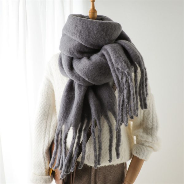 Mohair Scarf Solid Color Versatile Winter Warmth Lengthened Tassel Neck Scarf for Men and Women with Thick Beads Scarf - Image 6