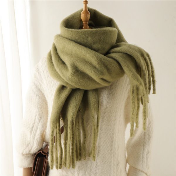 Mohair Scarf Solid Color Versatile Winter Warmth Lengthened Tassel Neck Scarf for Men and Women with Thick Beads Scarf - Image 12