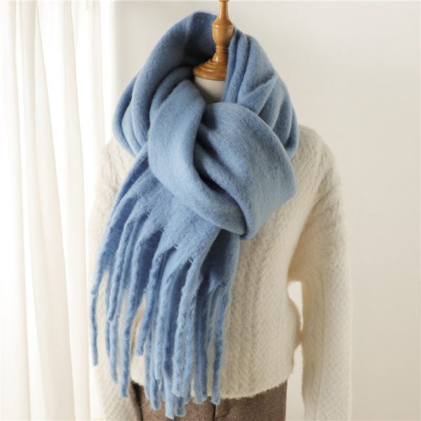 Mohair Scarf Solid Color Versatile Winter Warmth Lengthened Tassel Neck Scarf for Men and Women with Thick Beads Scarf - Image 10