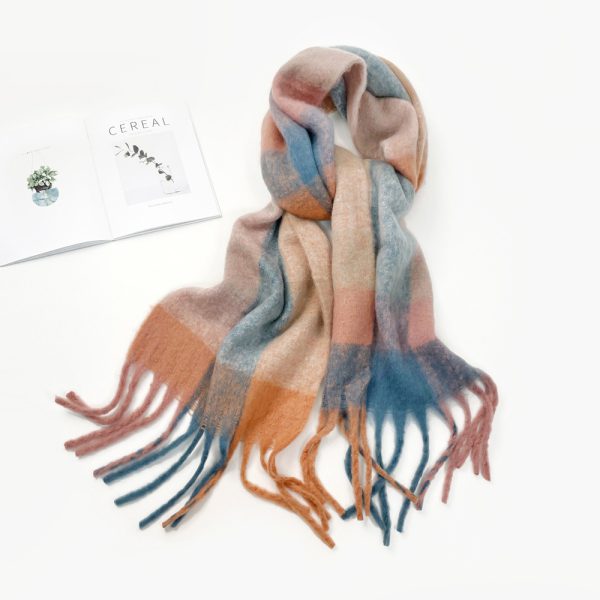 Colorful plaid scarf women's winter warm scarf mohair thickened long scarf - Image 11