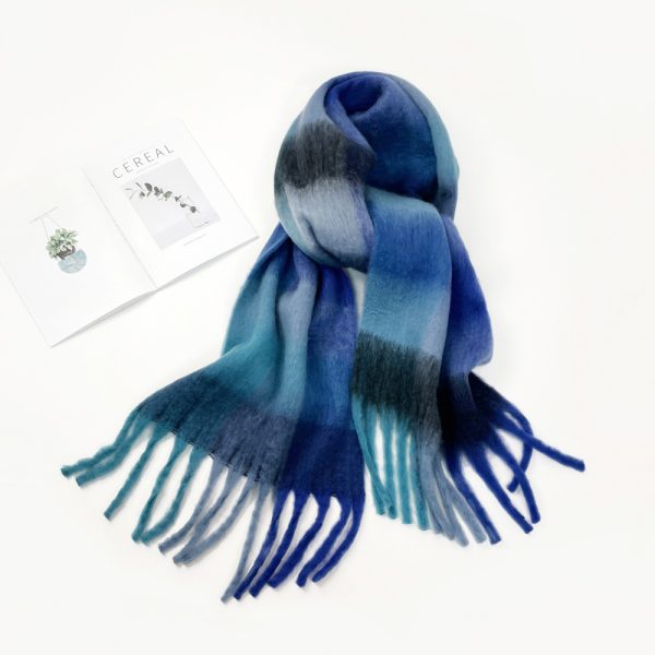 Colorful plaid scarf women's winter warm scarf mohair thickened long scarf - Image 7