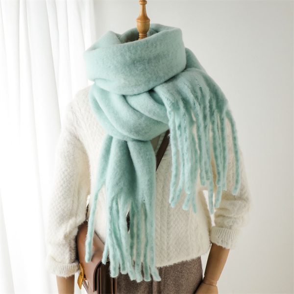 Mohair Scarf Solid Color Versatile Winter Warmth Lengthened Tassel Neck Scarf for Men and Women with Thick Beads Scarf - Image 3