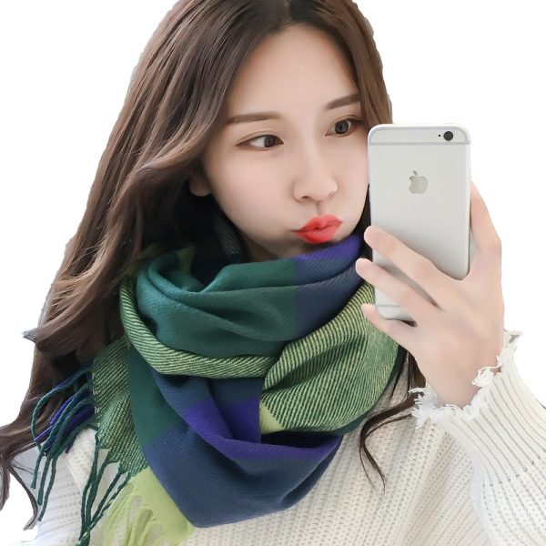 Scarf Winter Women's New Color Grid Imitation Cashmere Scarf Autumn Winter Thick Fashion Warm Versatile Scarf Shawl - Image 16